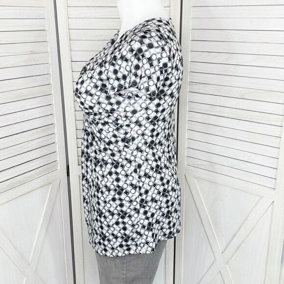 Cato Twist Front Geometric Print Tunic Top Grey White Large Cap Sleeve - Picture 2 of 12